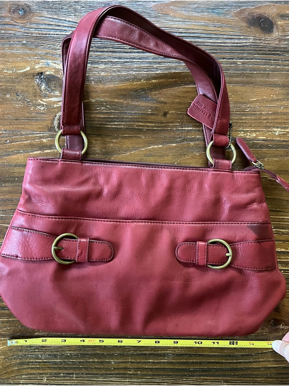 St. John's Bay Red Leather Shoulder Bag with Buckle Rings